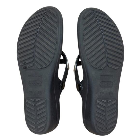 Not For Sale Crocs Sandals Women 10 Black Sanrah Embellished Wedge - Picture 6 of 7